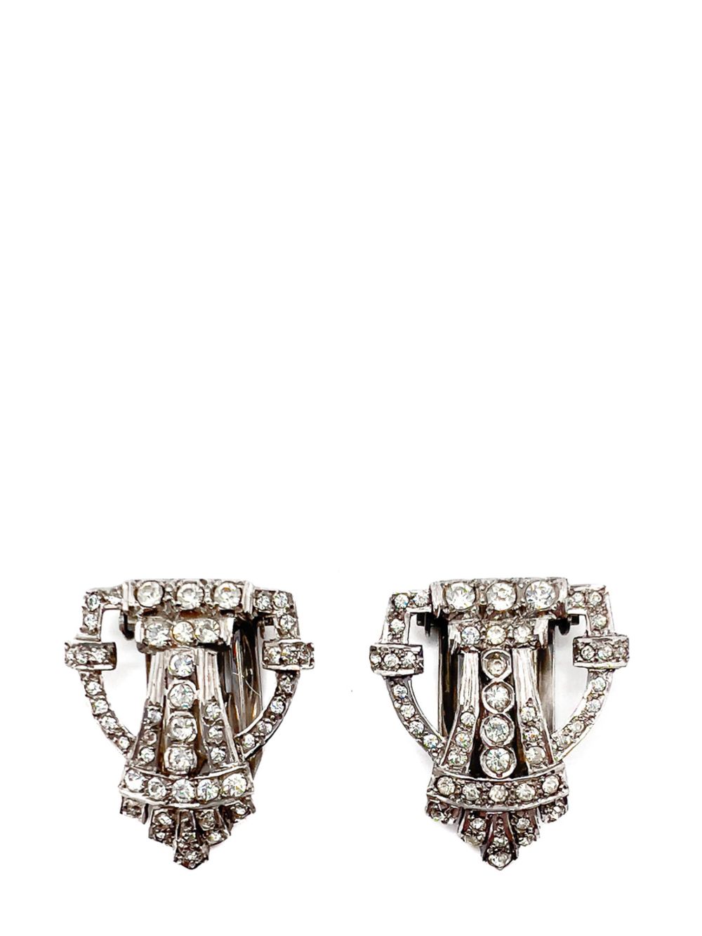 Jennifer Gibson Jewellery Vintage English Art Deco Silver &amp; Paste Dress Clip Pair 1930s - 银色