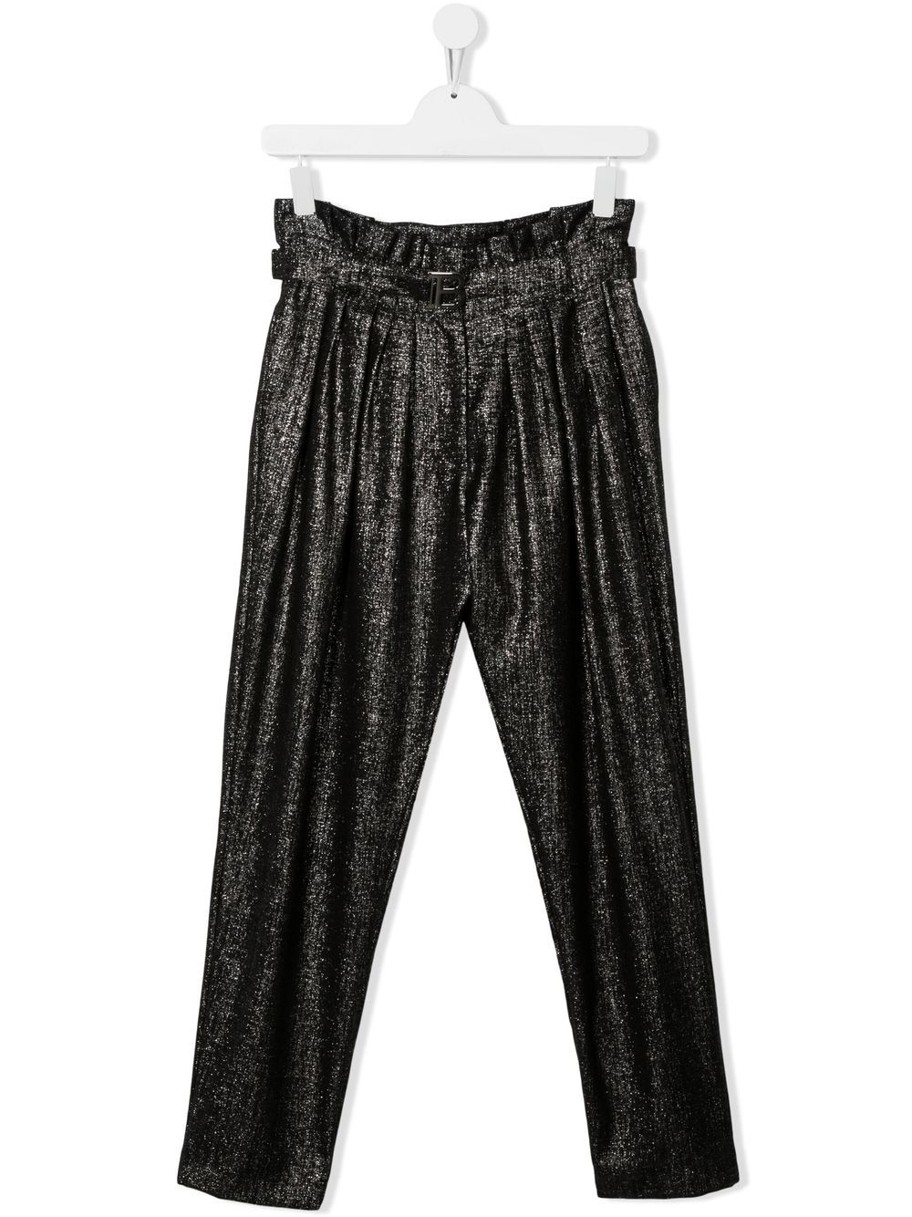 Balmain Kids 金属感束腰长裤 - 黑色