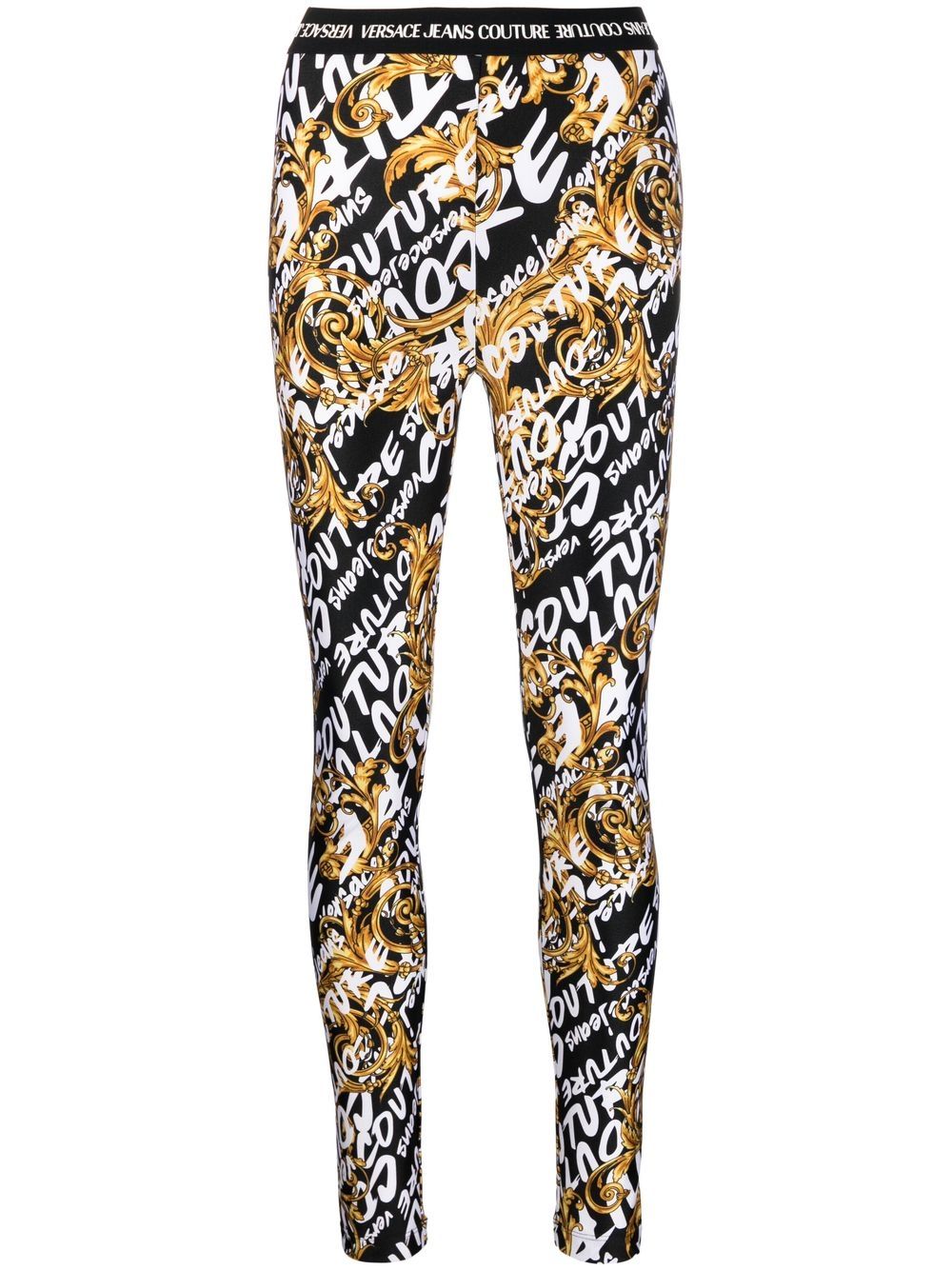 Versace Jeans Couture 范思哲 logo印花巴洛克图案打底裤 - 黑色