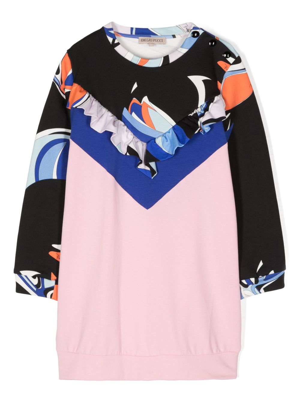 PUCCI Junior 抽象印花棉质混纺连衣裙 - 黑色
