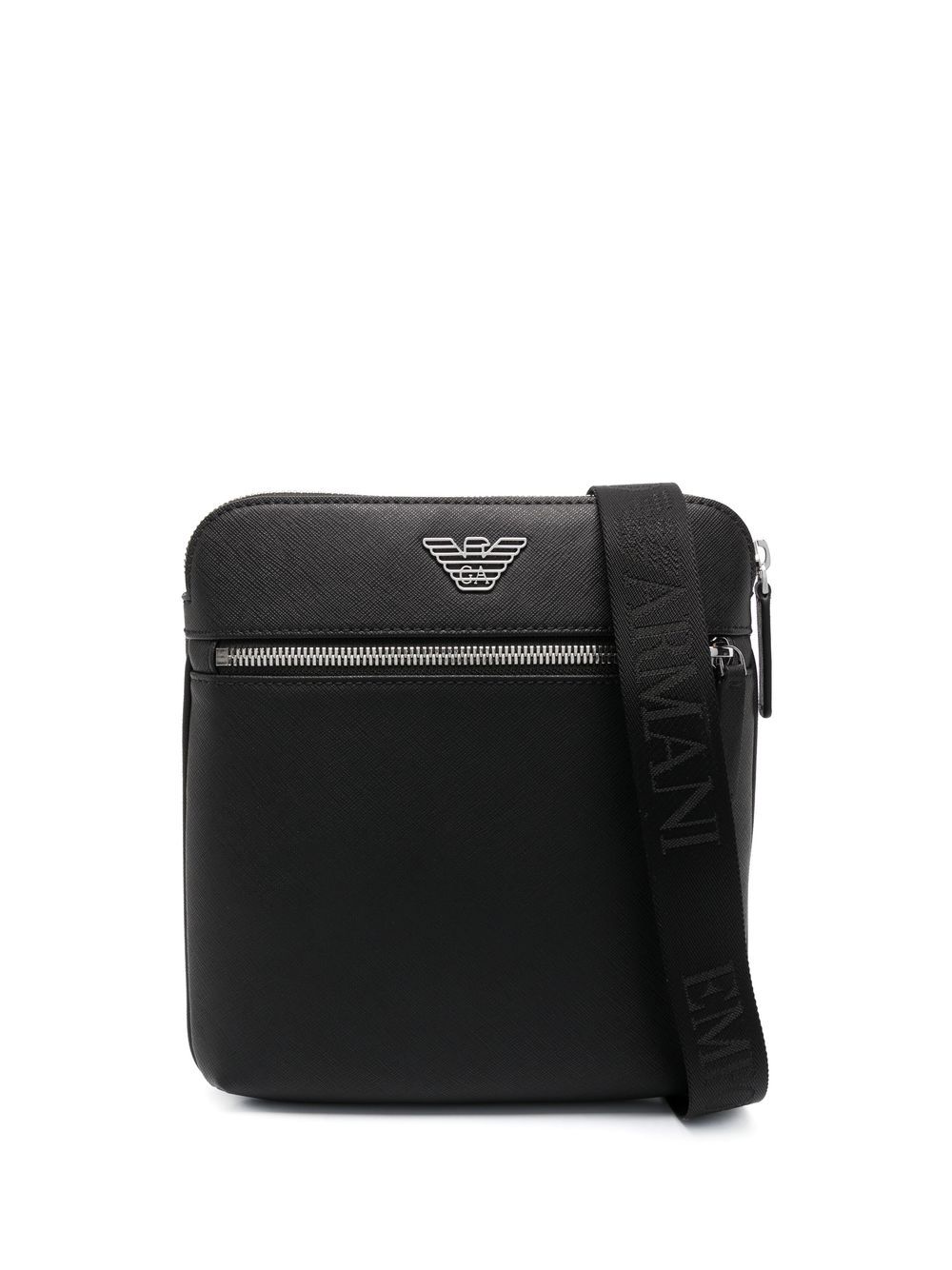 Emporio Armani 小号皮质邮差包 - 黑色