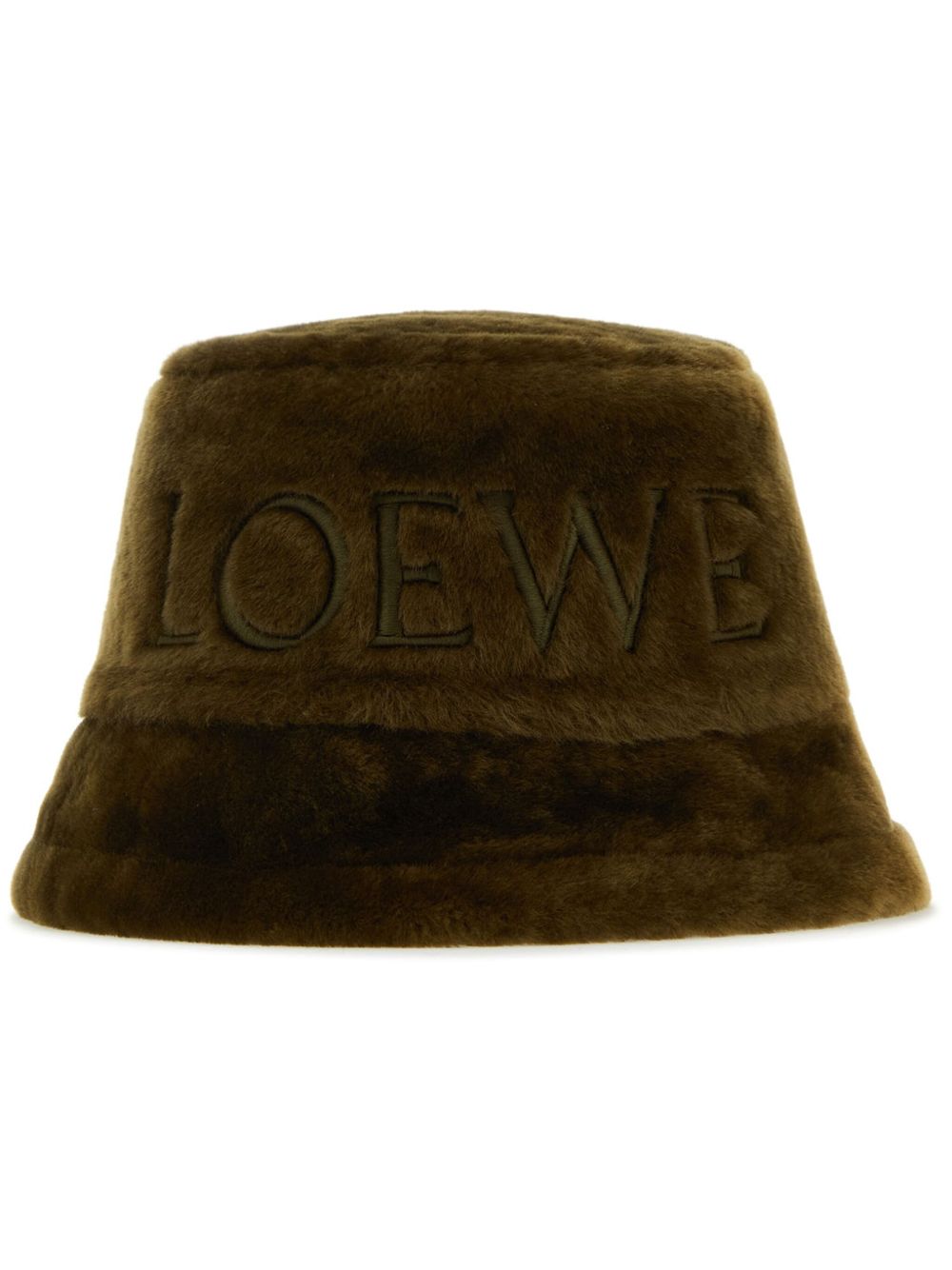 LOEWE logo刺绣皮毛一体渔夫帽 - 绿色