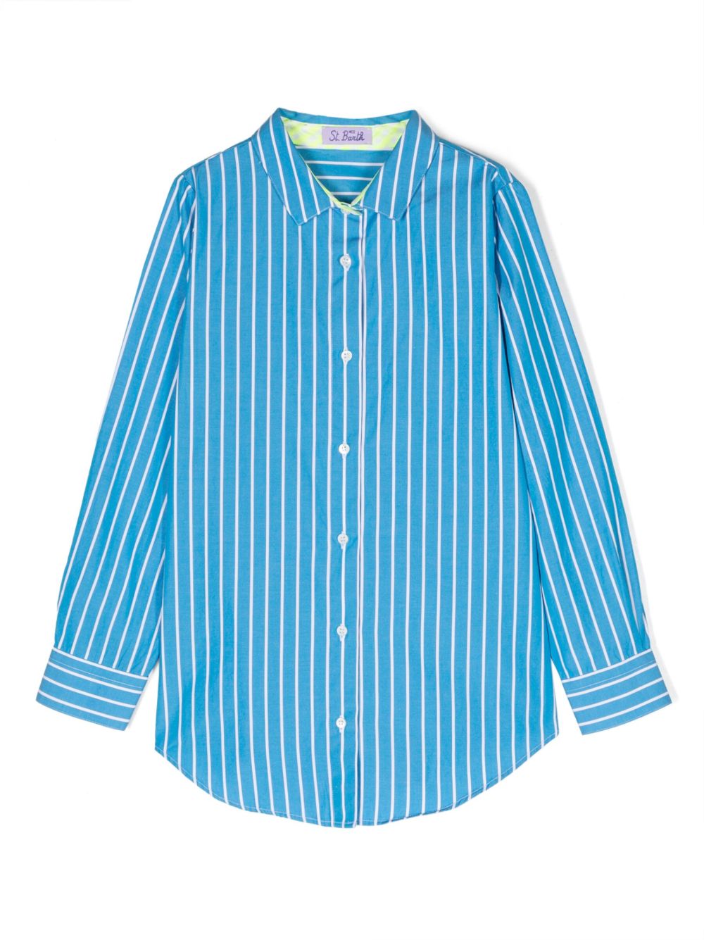 MC2 Saint Barth Kids 长袖条纹棉衬衫 - 蓝色