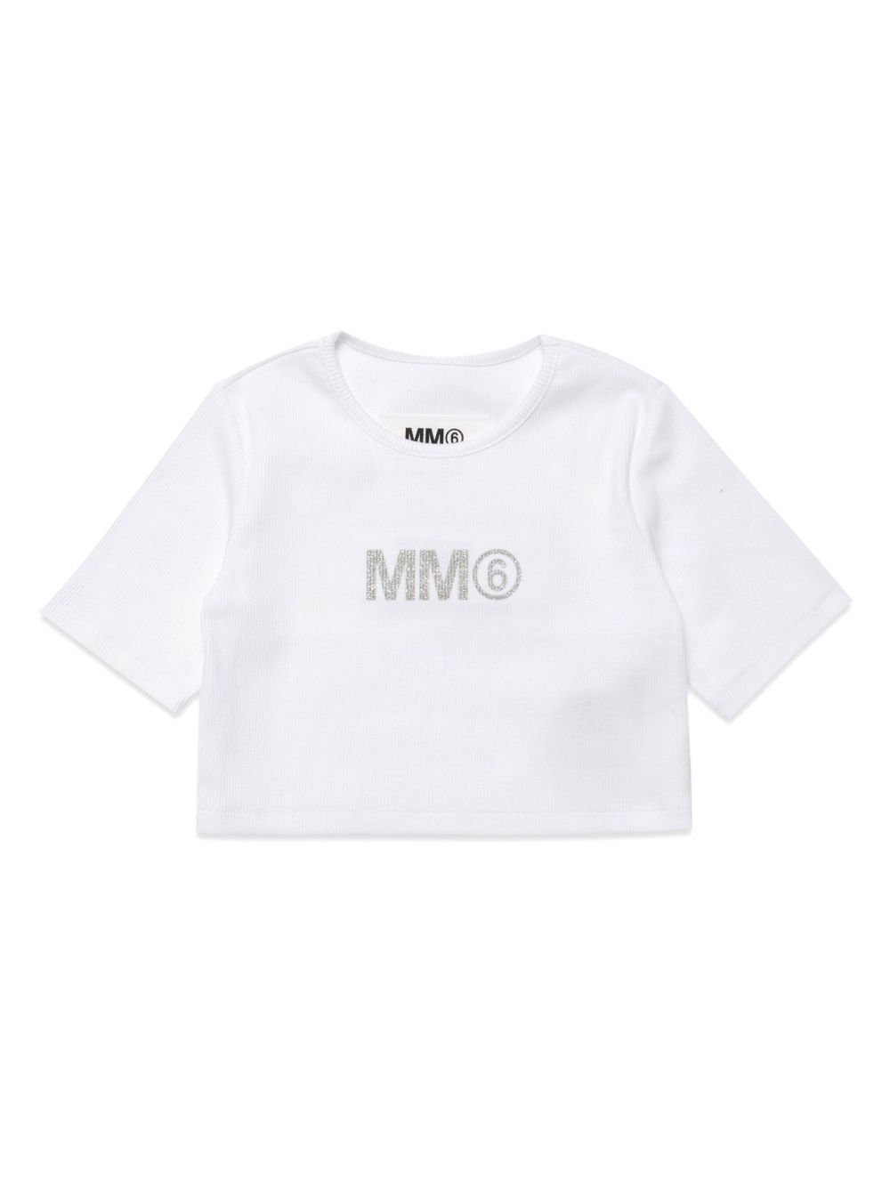 MM6 Maison Margiela Kids logo印花罗纹短款上衣 - 白色