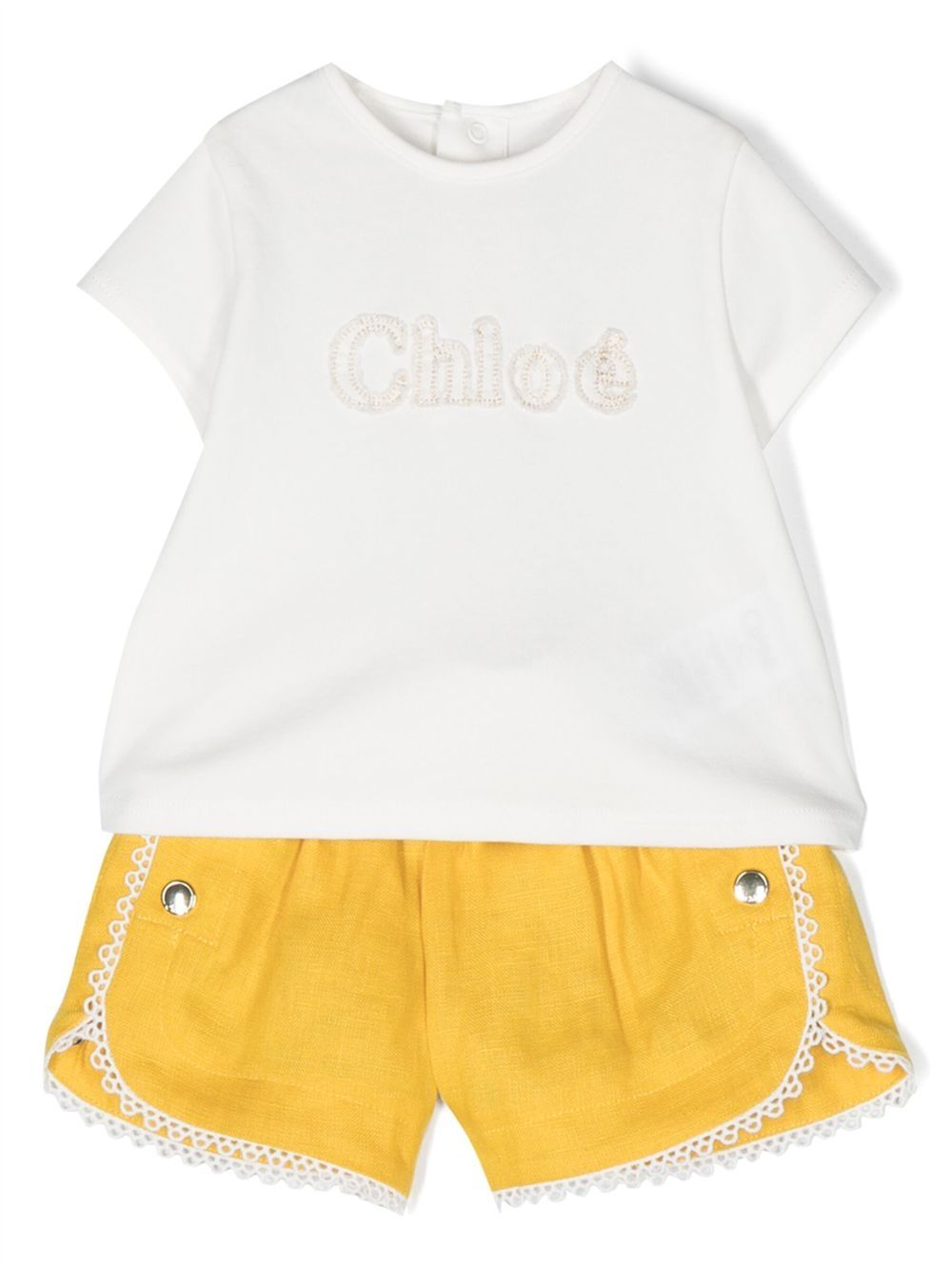 Chloé Kids 蕾丝边饰搭扣短裤 - 黄色