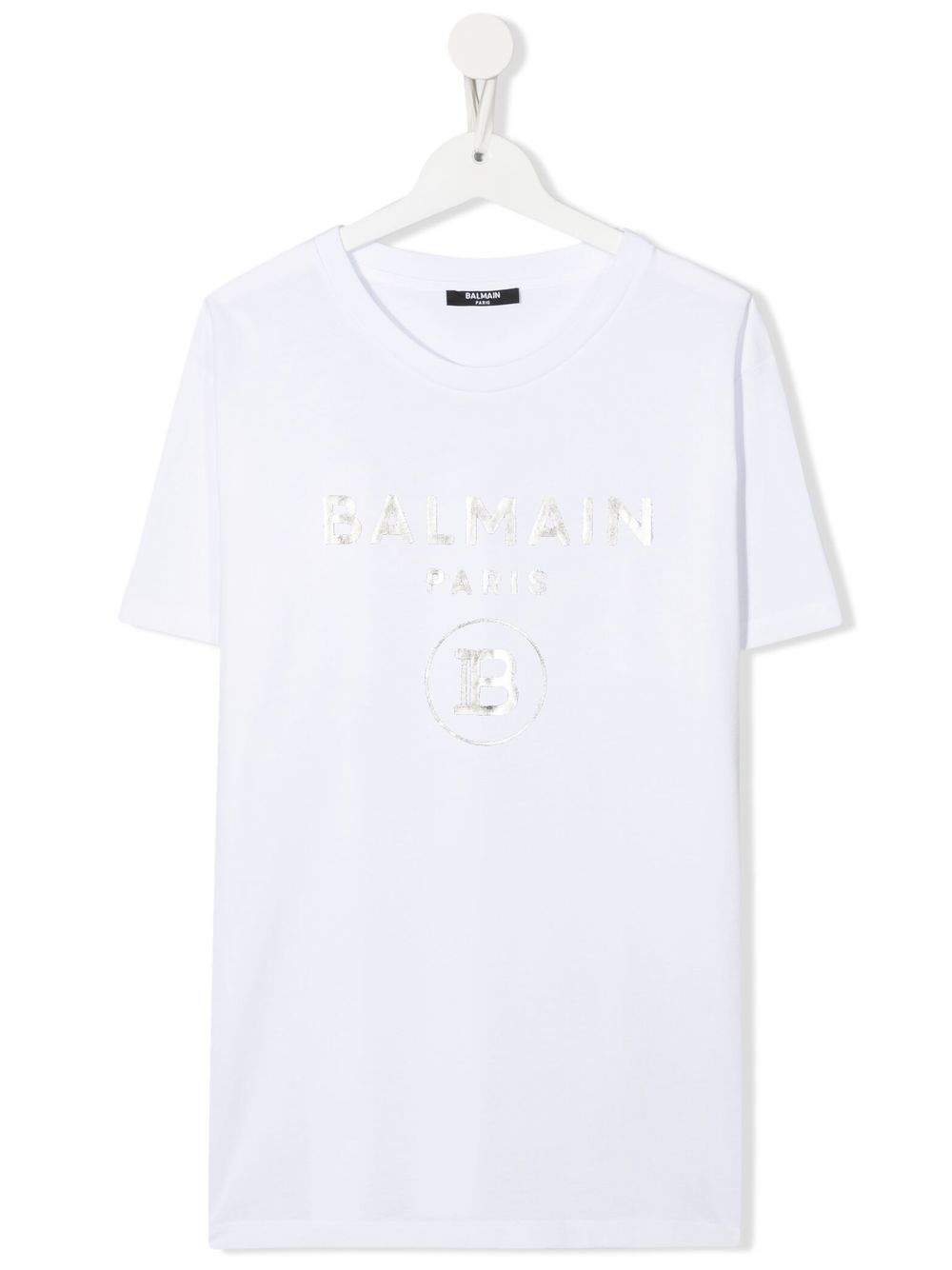 Balmain Kids 巴尔曼 金属感logo印花T恤 - 白色