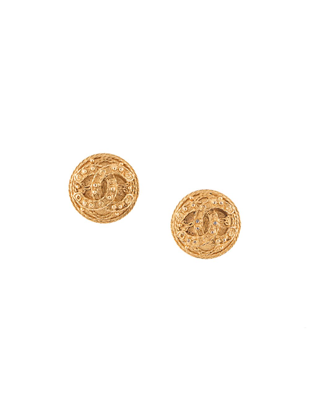 CHANEL Pre-Owned CC 纽扣形耳环 - 金色
