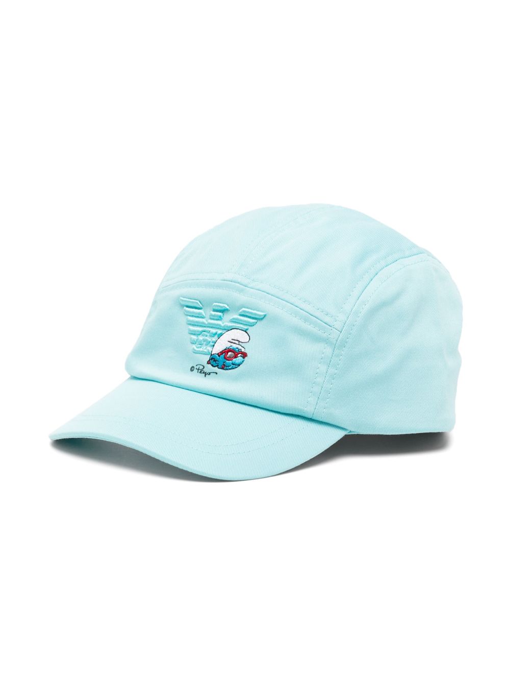 Emporio Armani Kids x The Smurfs logo刺绣棉棒球帽 - 蓝色