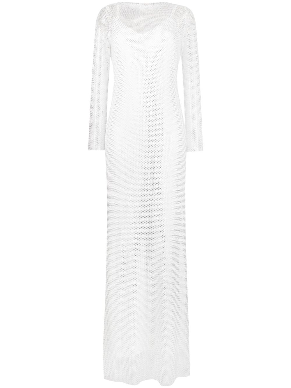 Max Mara 水钻网纱分层式超长连衣裙 - 白色