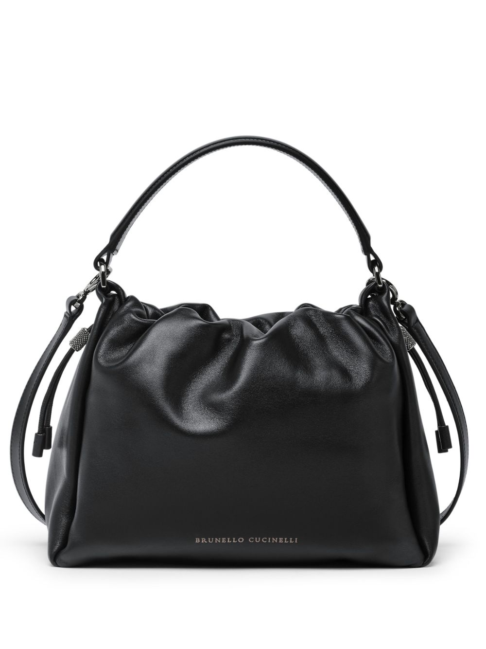 Brunello Cucinelli Mellow 小号皮质水桶包 - 黑色