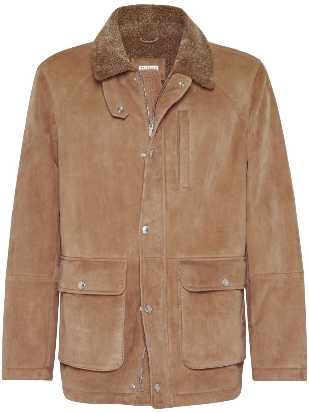 Brunello Cucinelli 皮草领皮夹克 - 褐色