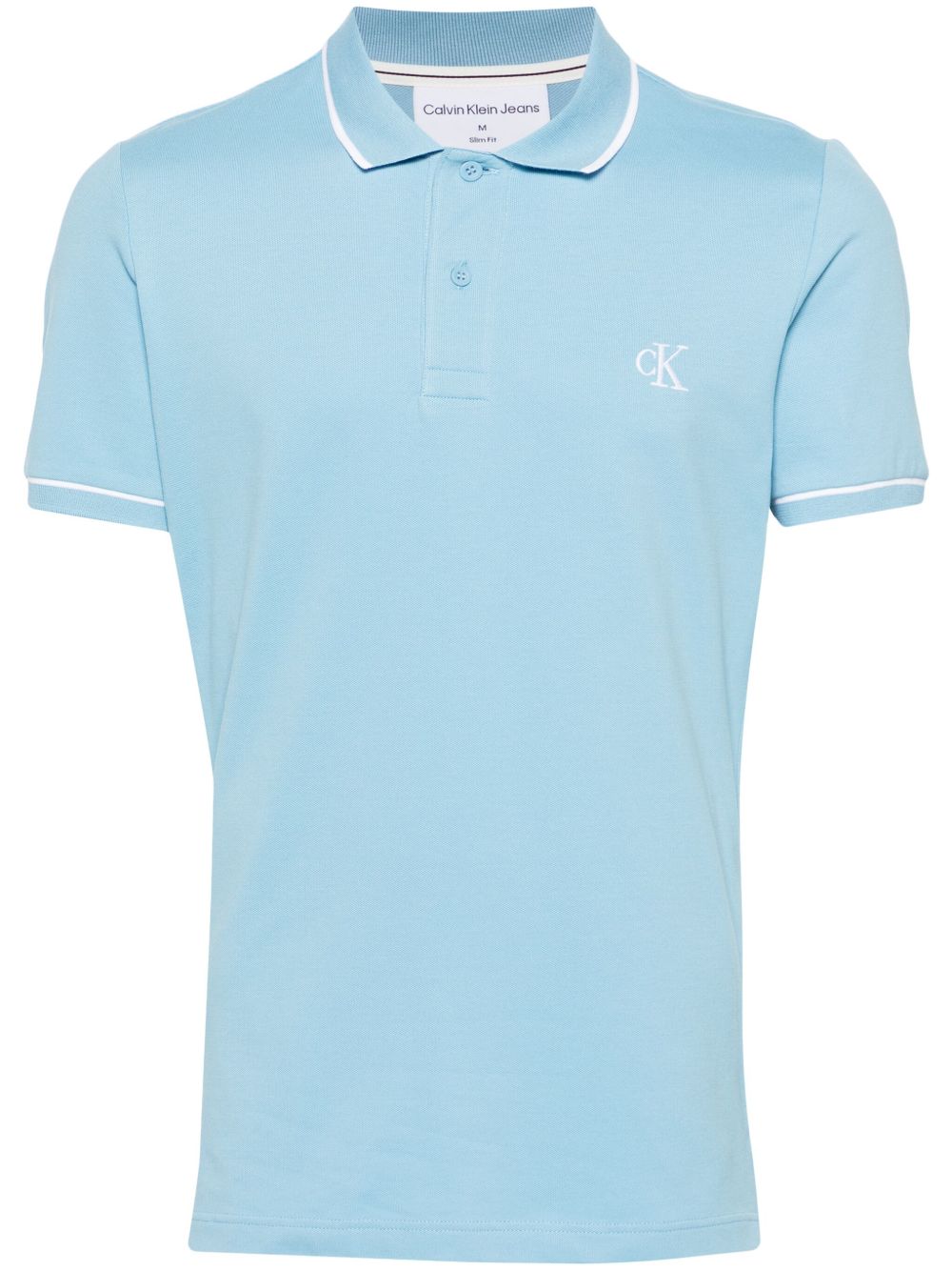 Calvin Klein Jeans logo刺绣珠地布polo衫 - 蓝色