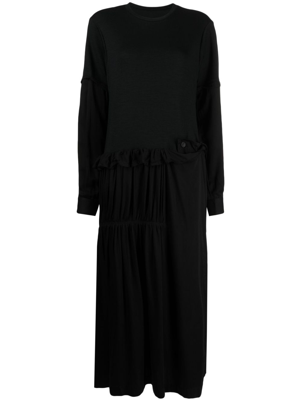 Yohji Yamamoto 拼接分层式超长连衣裙 - 黑色