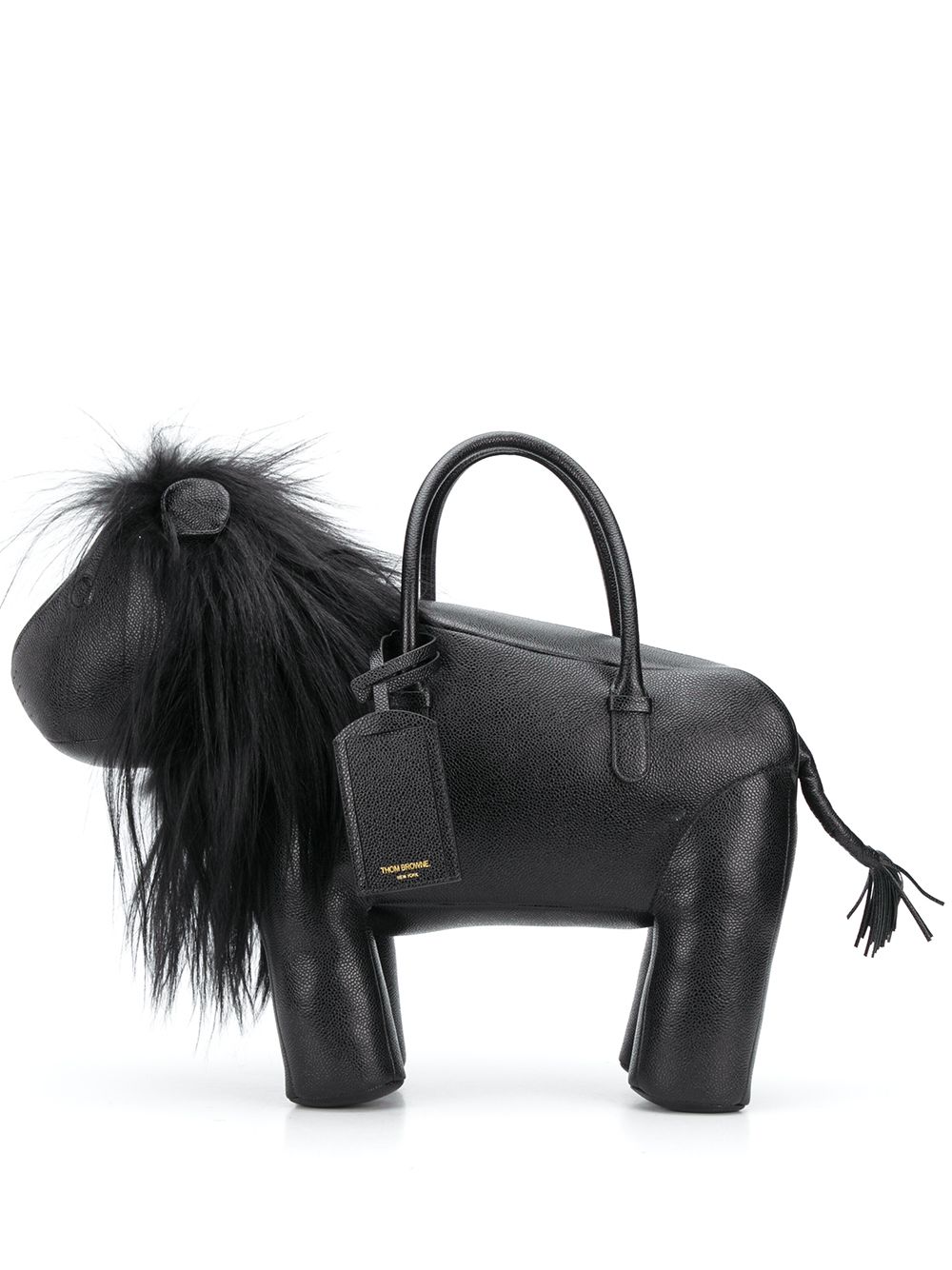 Thom Browne Lion 纹理皮质手提包 - 黑色