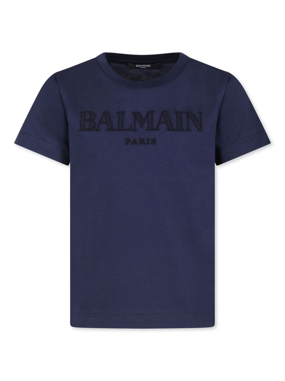 Balmain Kids logo刺绣棉T恤 - 蓝色