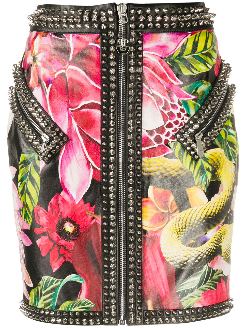 Philipp Plein 花卉印花迷你半身裙 - 黑色