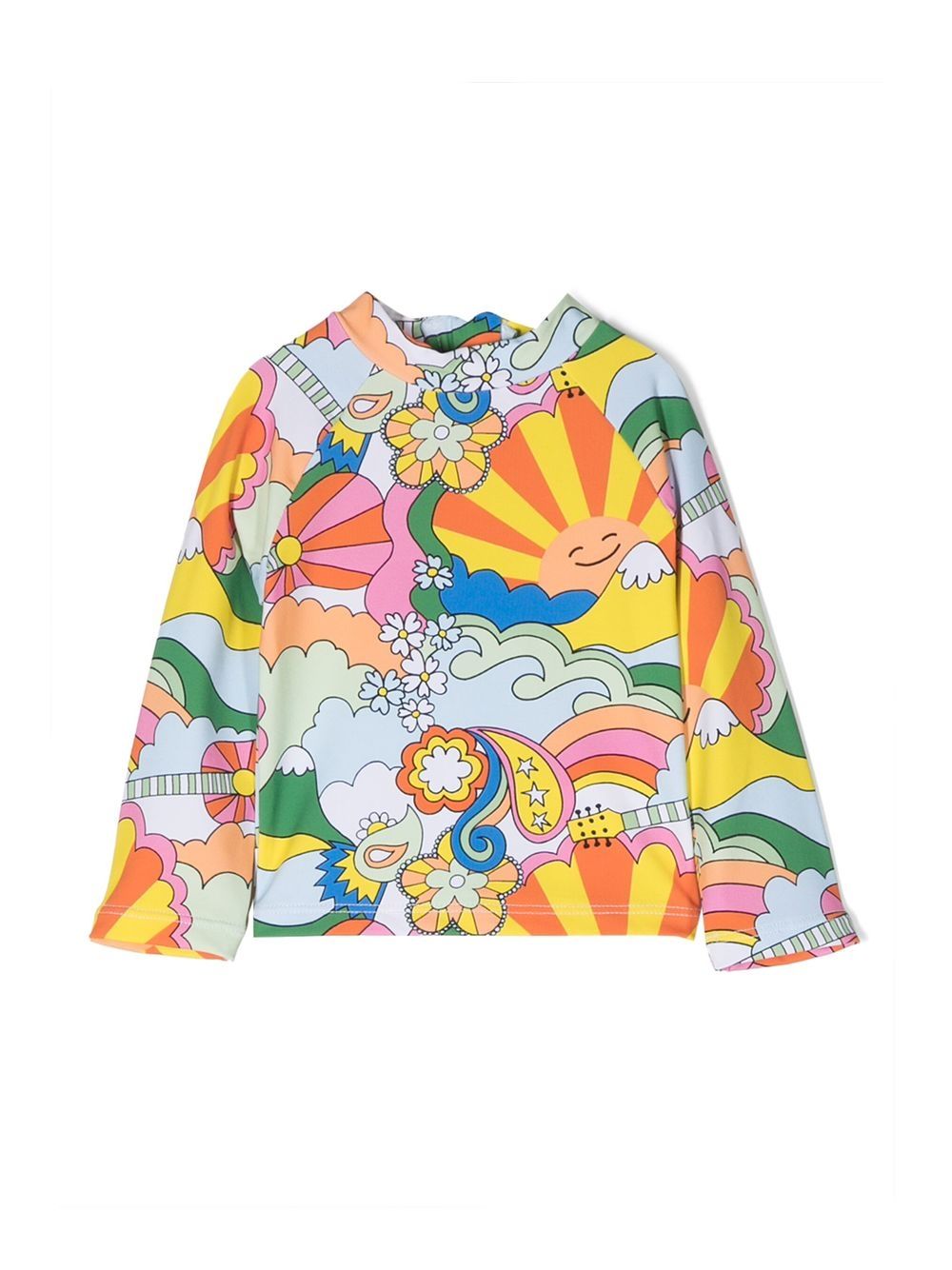 Stella McCartney Kids 插画印花 UV 连体泳衣 - 黄色
