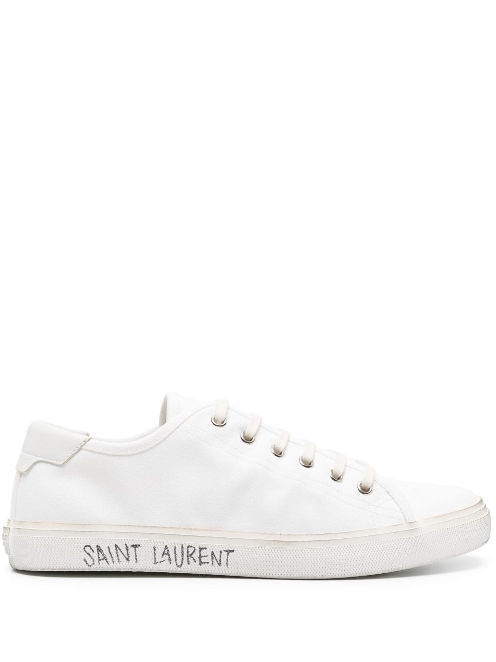 Saint Laurent Malibu 仿旧系带运动鞋 - 白色
