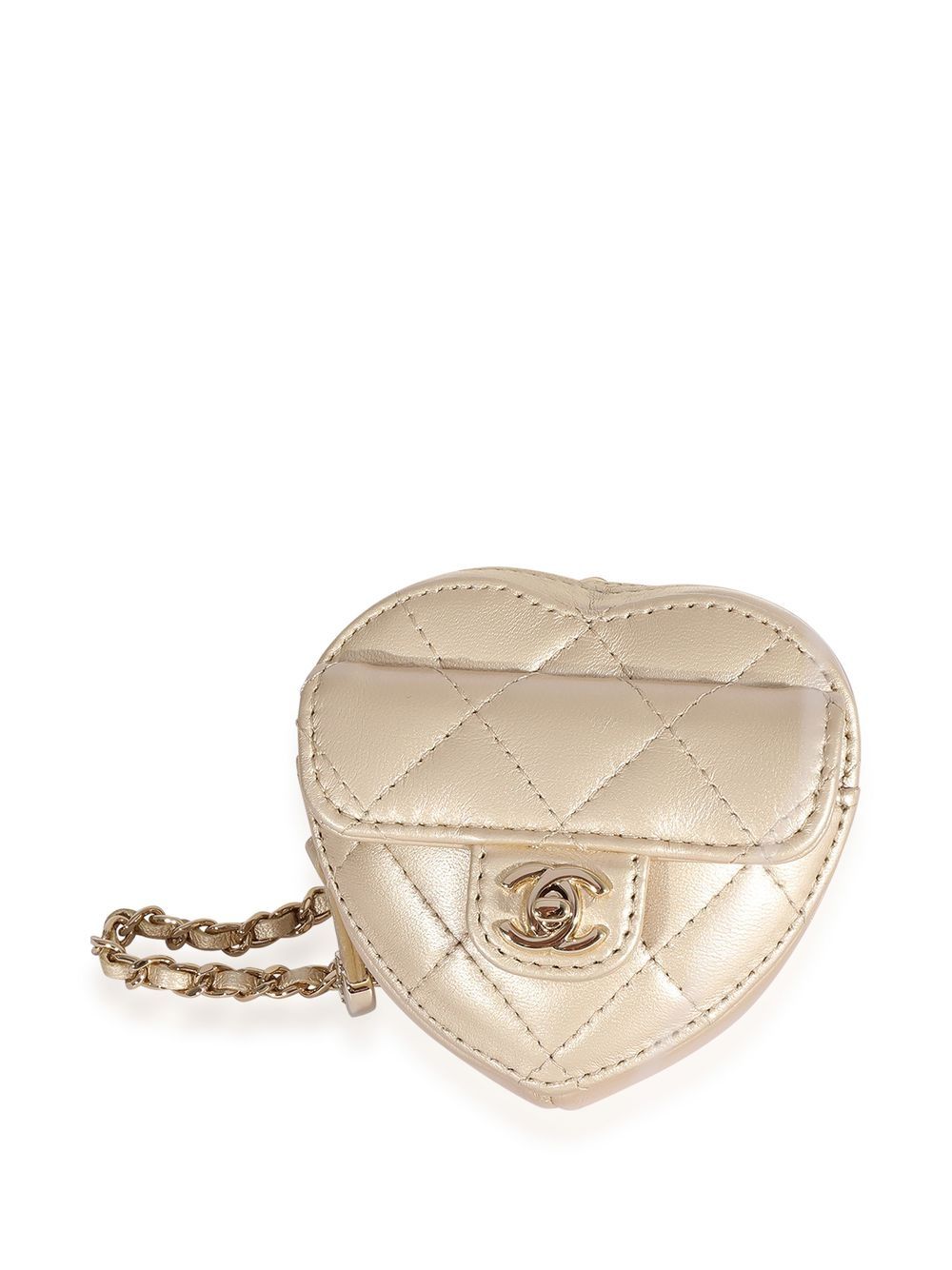CHANEL Pre-Owned 菱纹绗缝心形项链小袋 - 金色