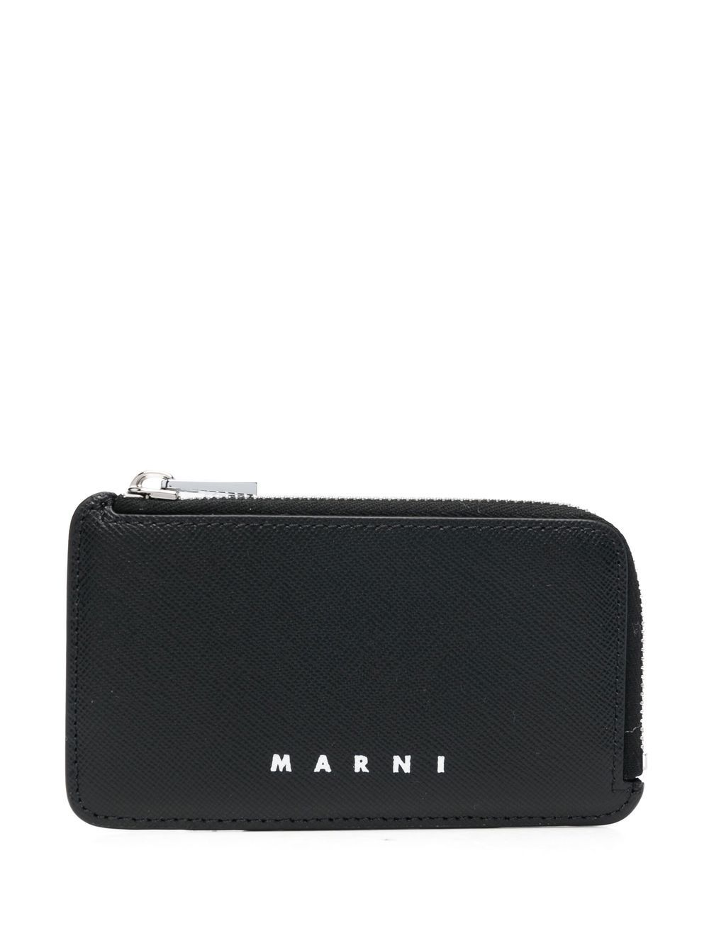 Marni logo印花皮质环绕式拉链钱包 - 黑色