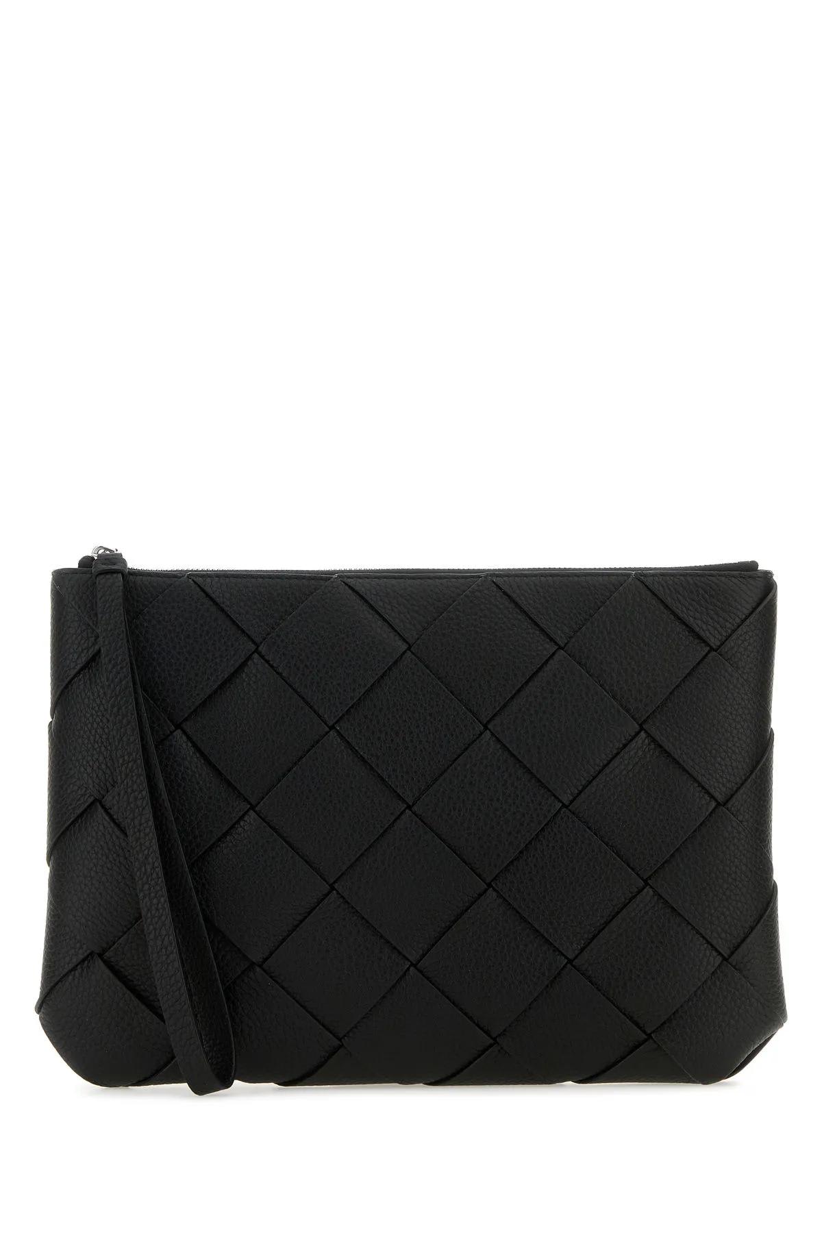 Bottega Veneta Black Leather Large Diago Clutch