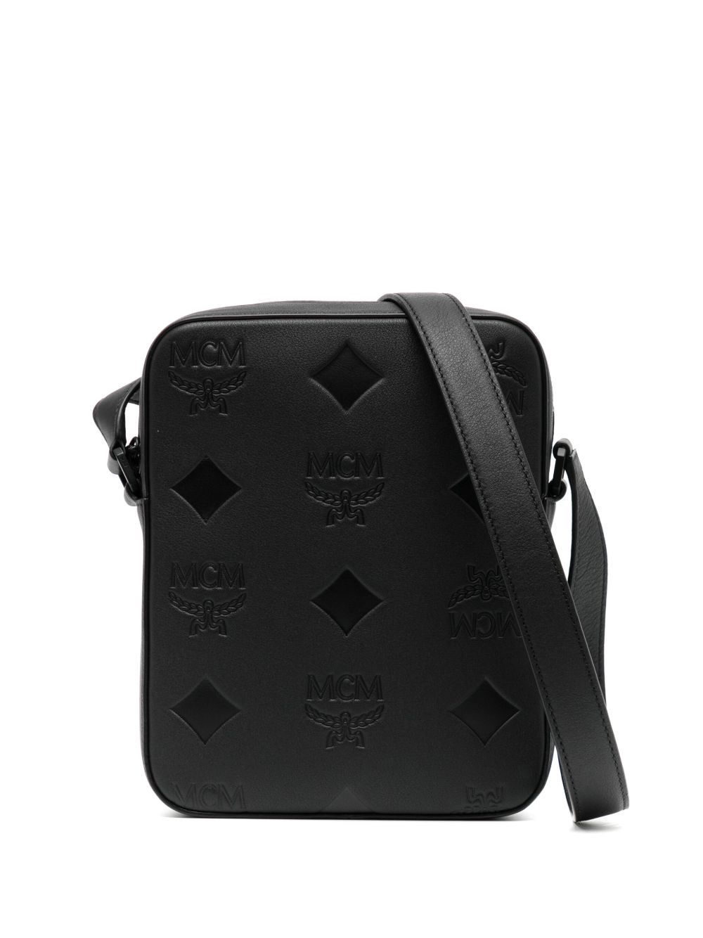 MCM Klassic 经典logo皮质迷你斜挎包 - 黑色