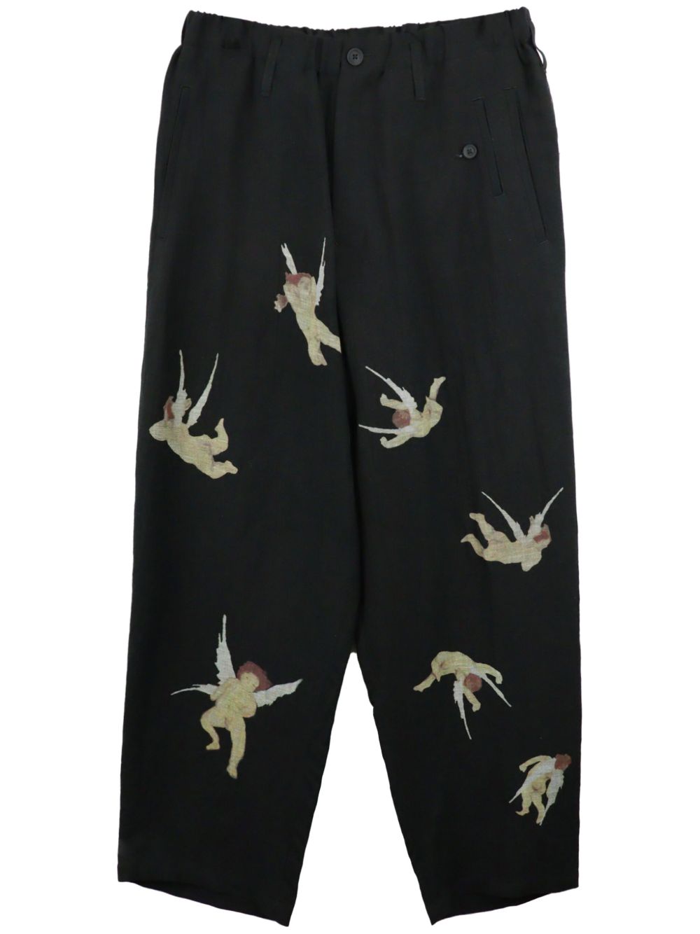 Yohji Yamamoto 天使印花长裤 - 黑色