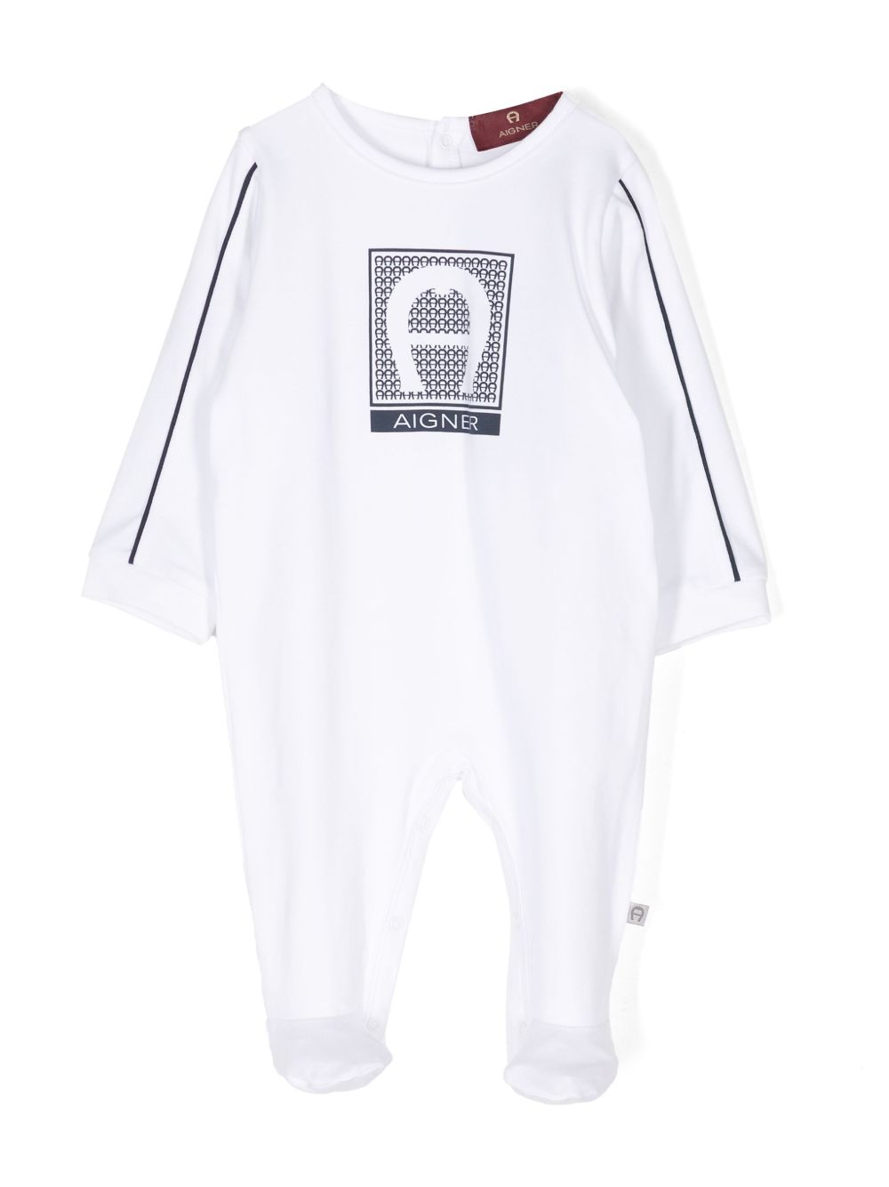 Aigner Kids logo印花比马棉连体睡衣 - 白色