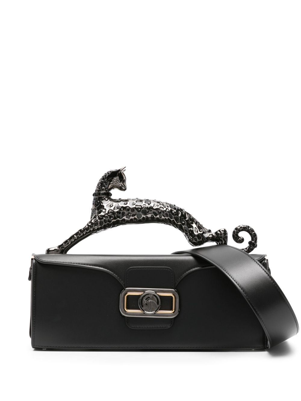 Lanvin Pencil Cat 雕塑感手柄皮质中号手提包 - 黑色