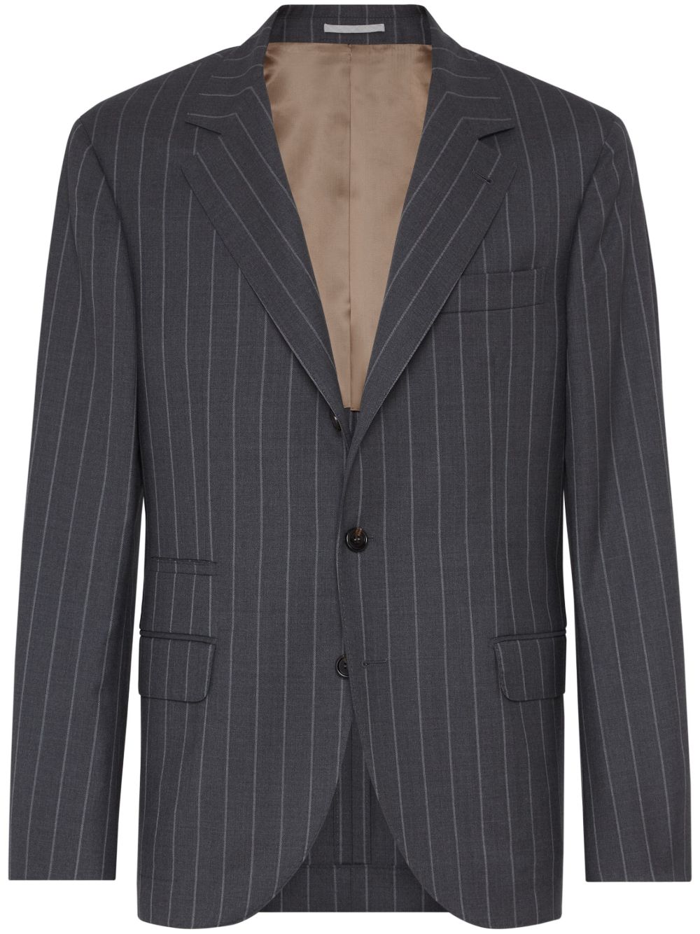 Brunello Cucinelli Chalk-Stripe 初剪羊毛西装夹克 - 灰色