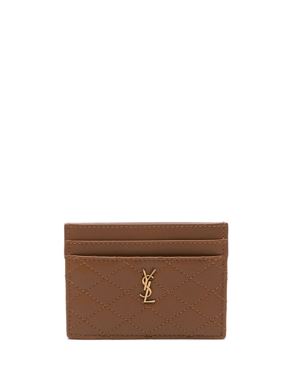 Saint Laurent 绗缝皮质卡夹 - 褐色