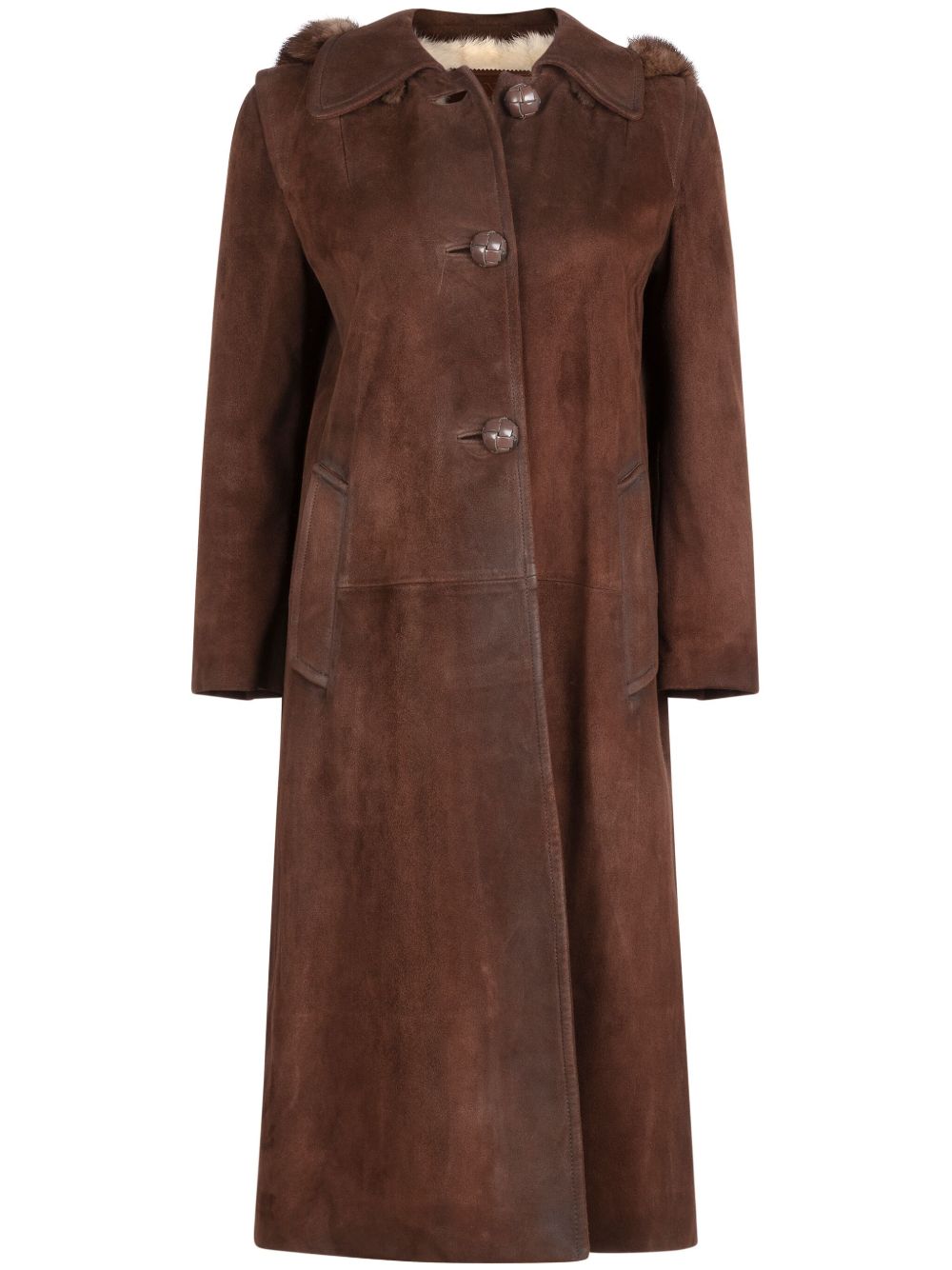 Prada Pre-Owned shearling-hood suede coat - 褐色