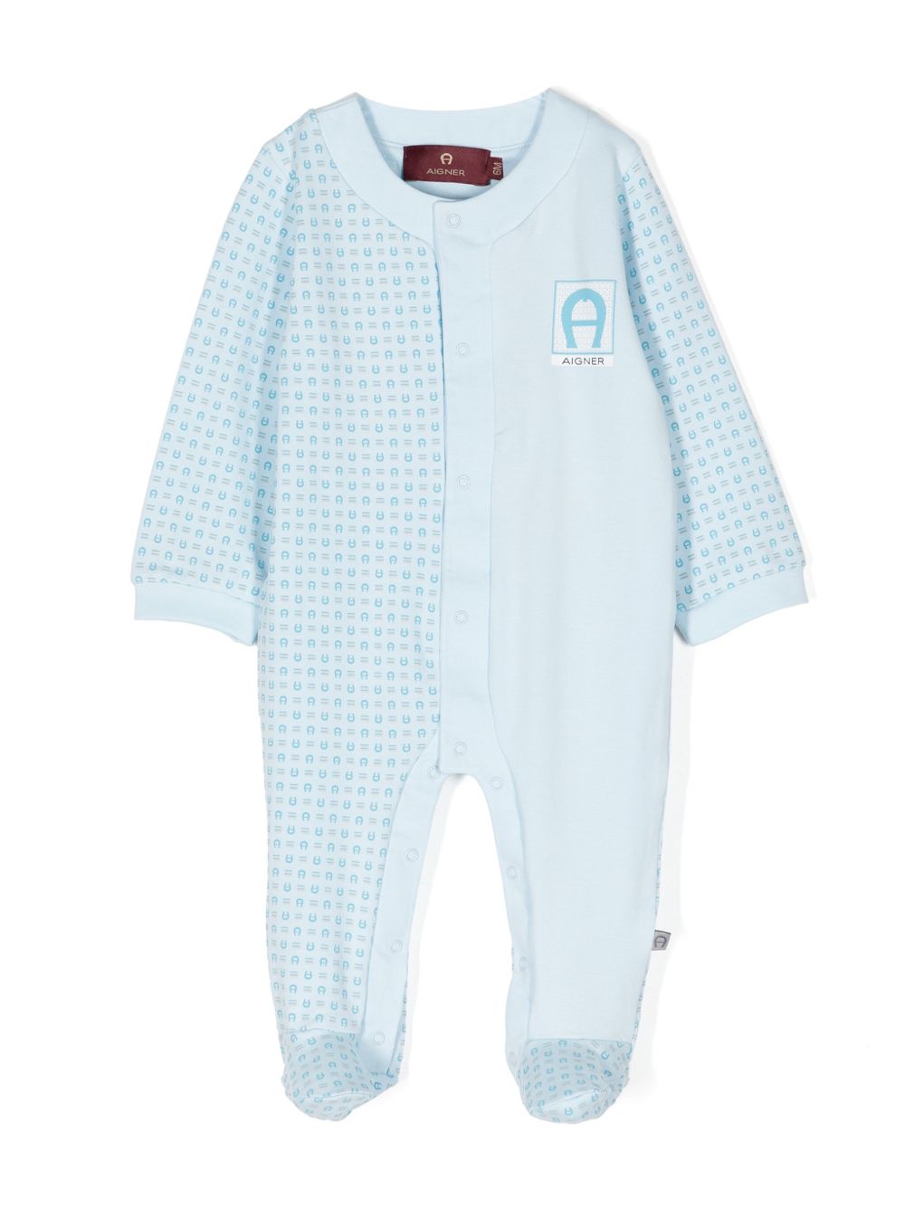 Aigner Kids logo印花比马棉连体睡衣 - 蓝色