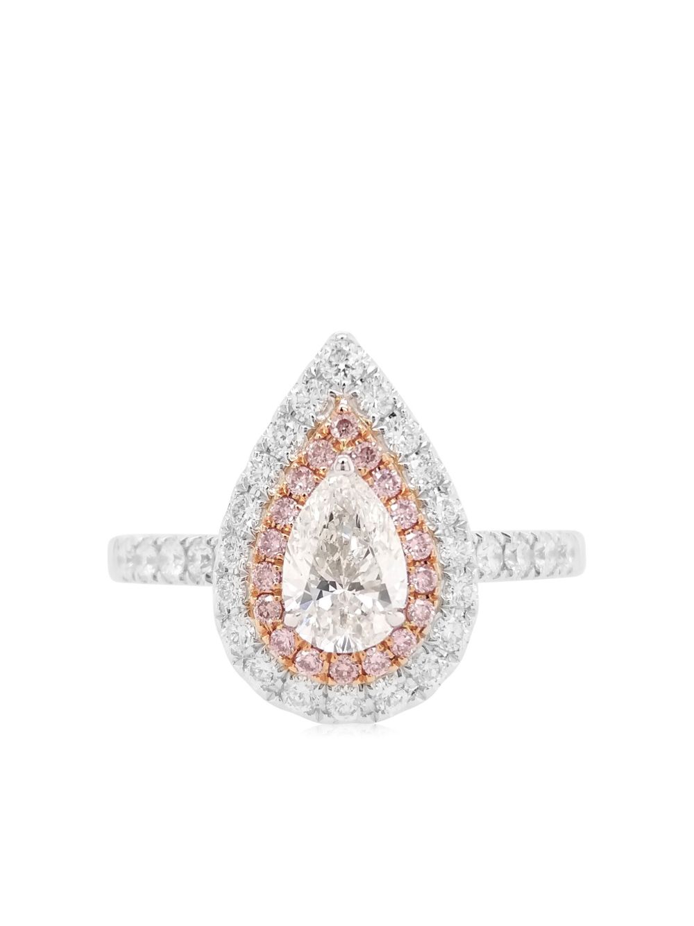 HYT Jewelry 18k白金铂金梨形白钻石粉钻石戒指 - 粉色