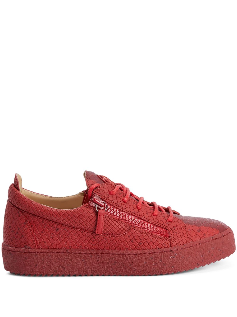 Giuseppe Zanotti Frankie 仿蛇纹效果低帮皮质运动鞋 - 红色