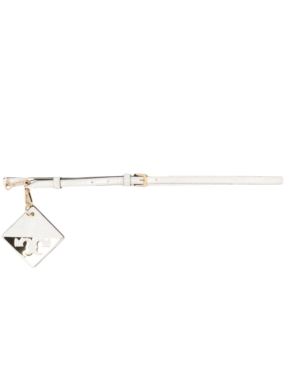 Tory Burch 仿鳄鱼纹压纹镜面logo腰带 - 白色