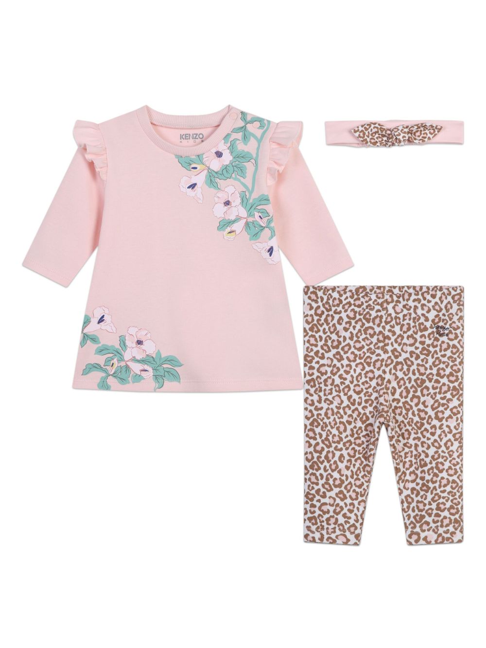 Kenzo Kids 平纹针织连衣裙与打底裤套装 - 粉色
