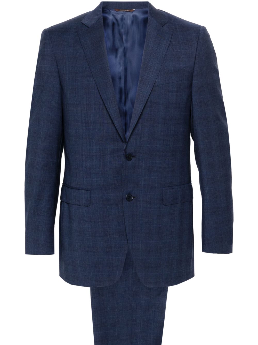 Canali 格纹单排扣西装套装 - 蓝色