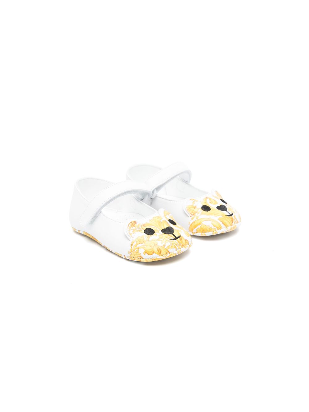 Versace Kids Barocco 印花皮质芭蕾平底鞋 - 白色