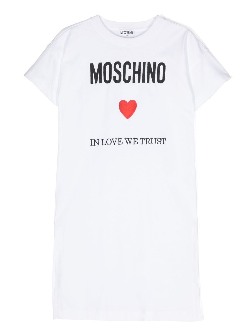 Moschino Kids logo刺绣棉连衣裙 - 白色
