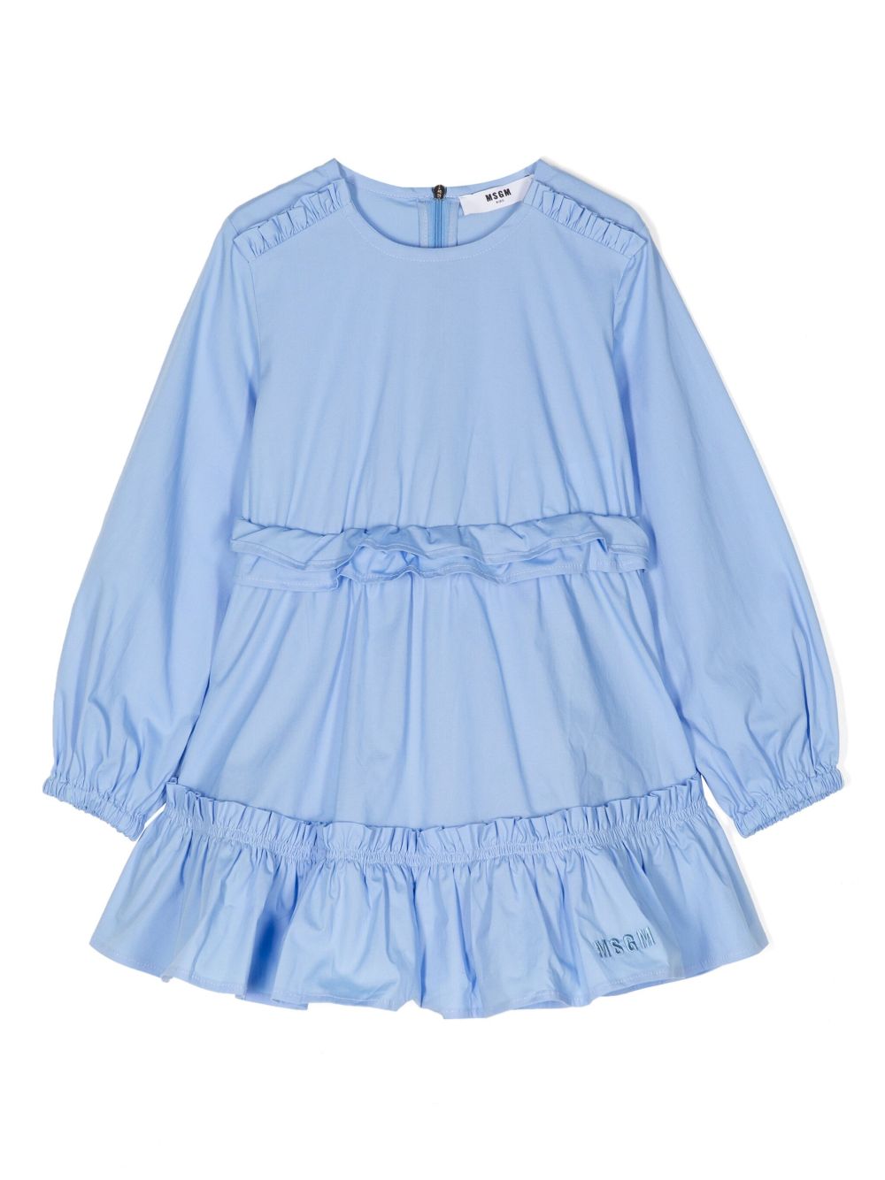 MSGM Kids 荷叶边棉府绸连衣裙 - 蓝色