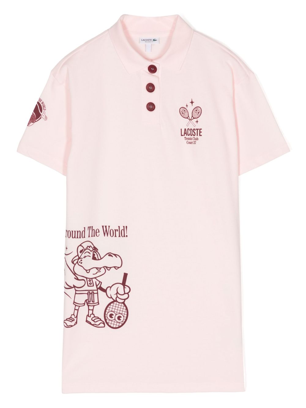 Lacoste Kids logo印花棉连衣裙 - 粉色