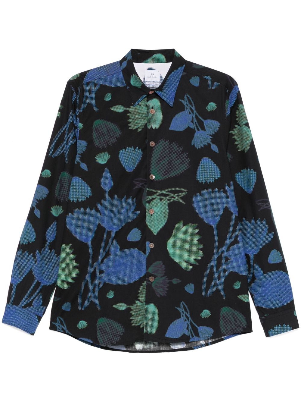 PS Paul Smith Half Tone Floral 印花棉衬衫 - 蓝色
