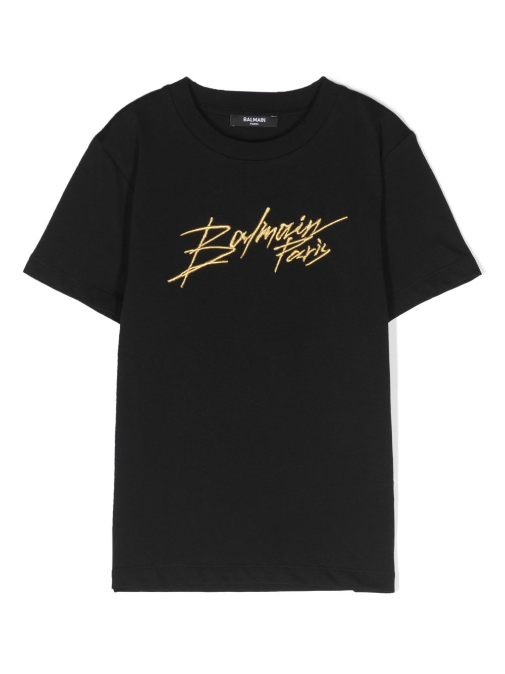 Balmain Kids logo刺绣棉T恤 - 黑色