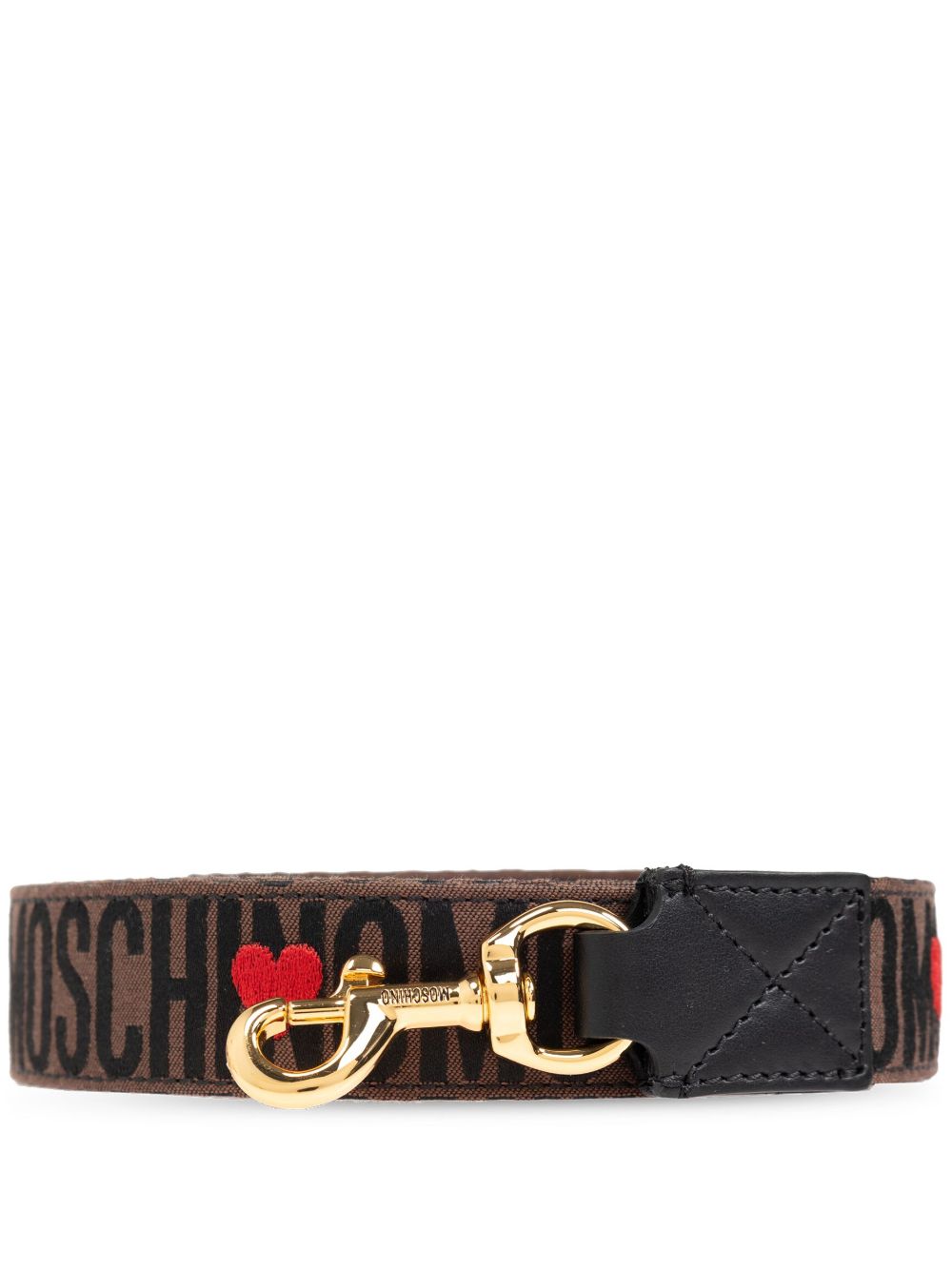 Moschino logo提花宠物狗牵引绳 - 褐色