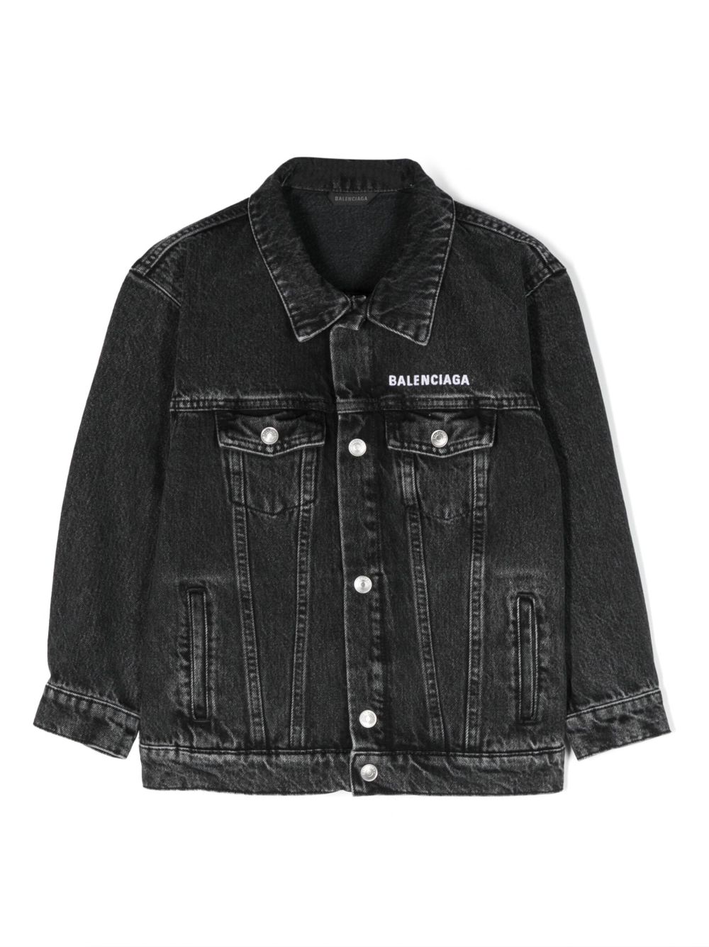 Balenciaga Kids logo刺绣牛仔夹克 - 黑色