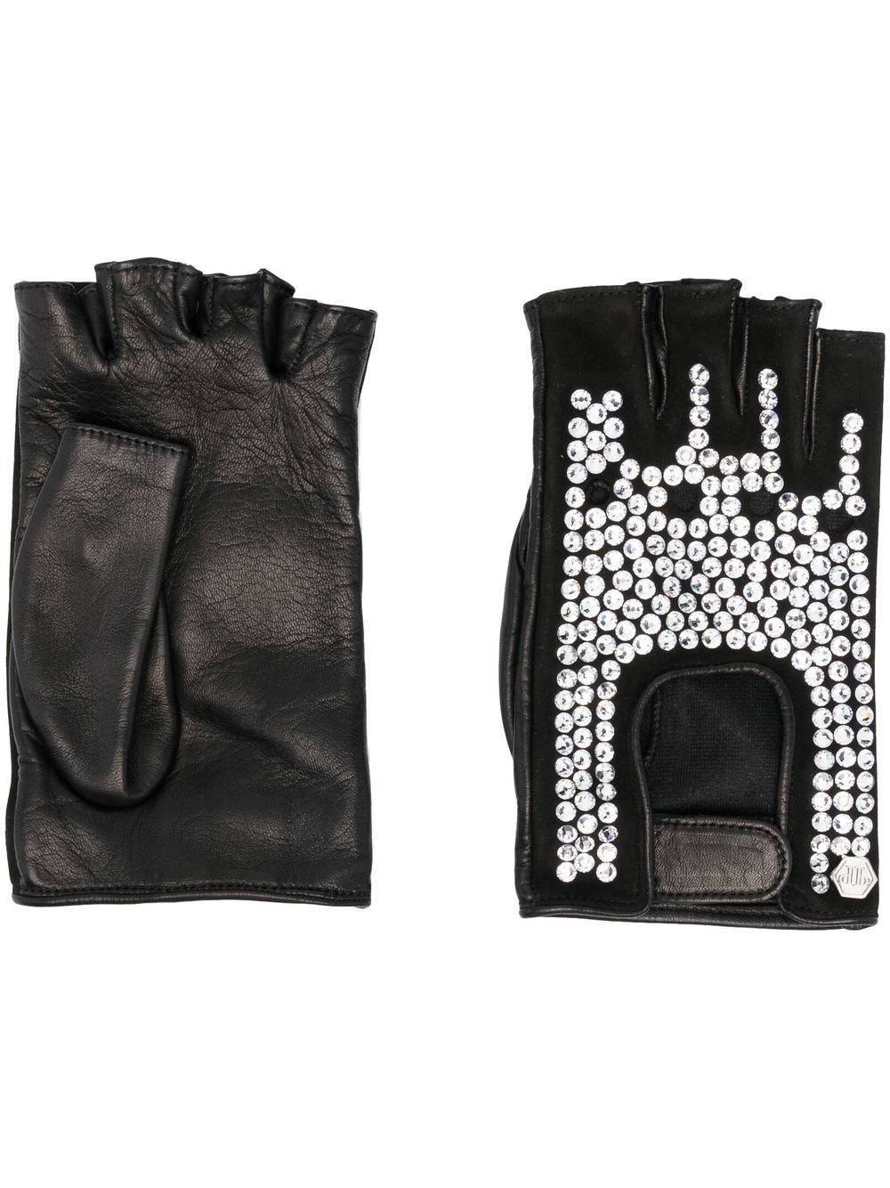 Philipp Plein 缀饰皮质手套 - 黑色