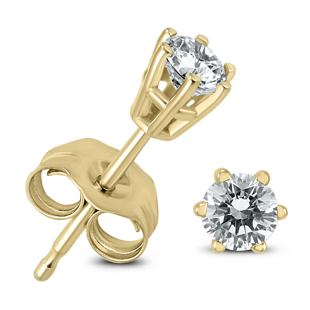 1/4 Carat TW 6 Prong Round Diamond Solitaire Stud Earrings In 14k Yellow Gold