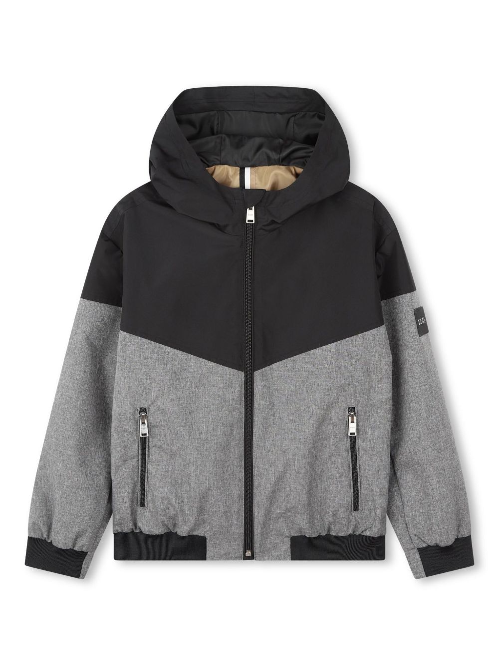 BOSS Kidswear logo贴花连帽防风衣 - 黑色