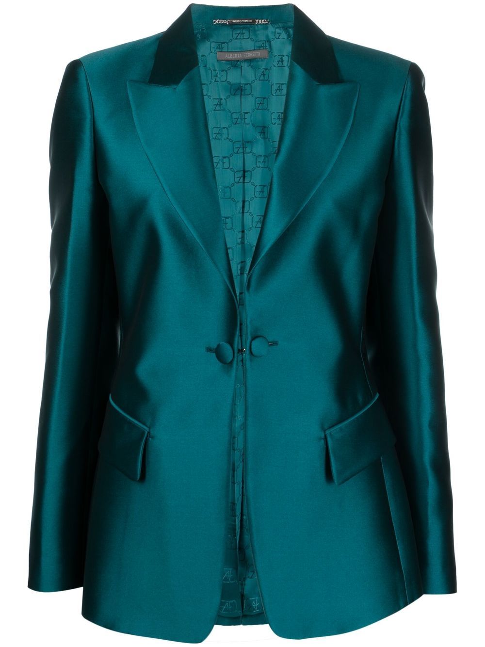 Alberta Ferretti 缎面设计单排扣西装夹克 - 蓝色